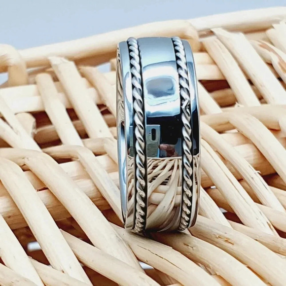 "Twisted Rope Inlay Silver Tungsten Ring for Man Woman, GALTUN801 - Picture 2 of 4
